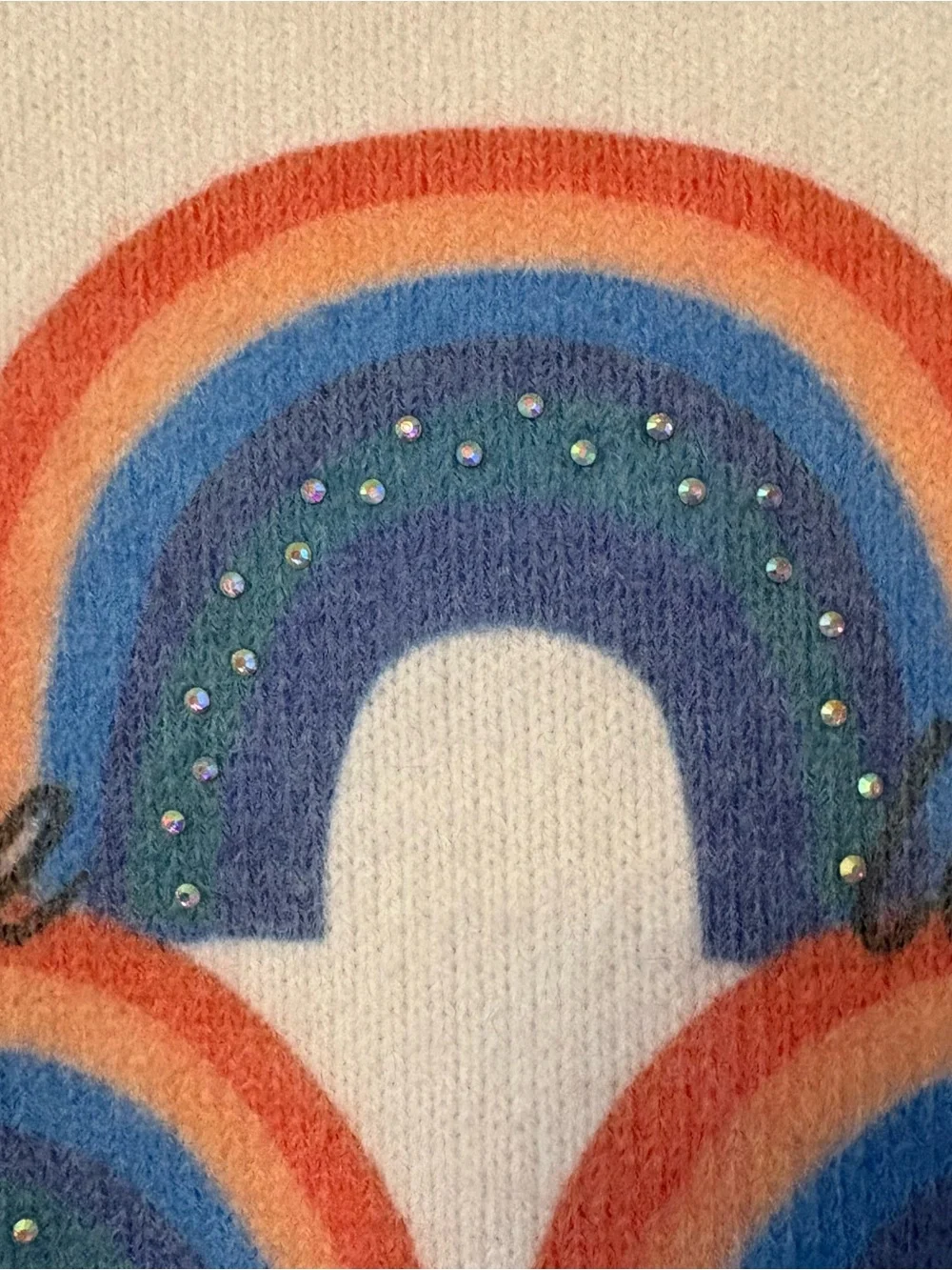 Hannah Banana white rainbow love with gemstones sweater size 4